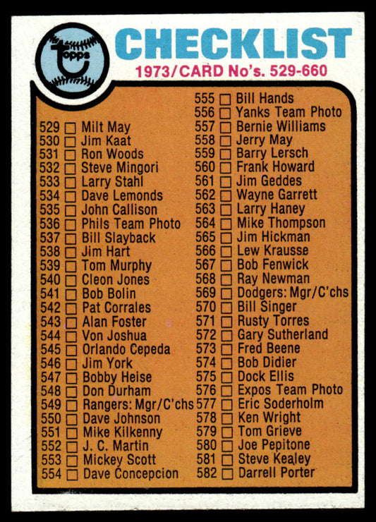 1973 Topps Baseball #588 - Checklist: 529-660 - EX