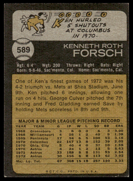 1973 Topps Baseball #589 - Ken Forsch - EX