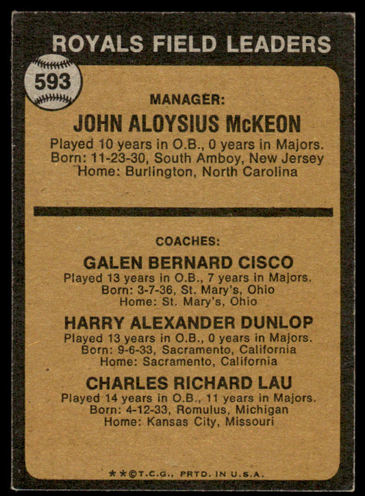 1973 Topps Baseball #593 - Royals Field Leaders - EX