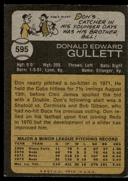 1973 Topps Baseball #595 - Don Gullett - EX