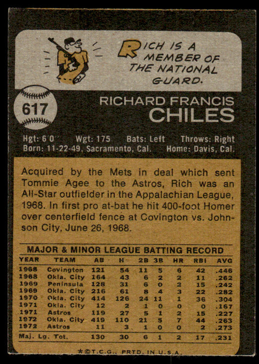 1973 Topps Baseball #617 - Rich Chiles - EX