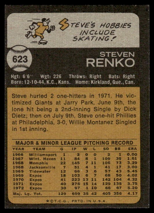 1973 Topps Baseball #623 - Steve Renko - EX