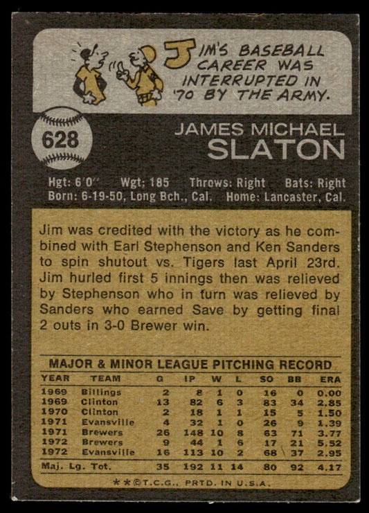 1973 Topps Baseball #628 - Jim Slaton - EXMT