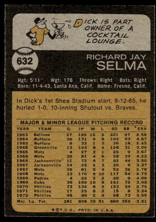 1973 Topps Baseball #632 - Dick Selma - EXMT