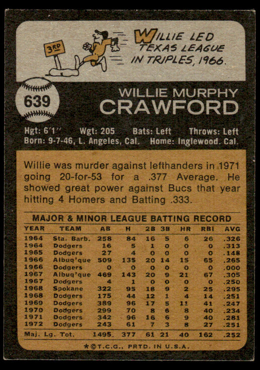 1973 Topps Baseball #639 - Willie Crawford - EX