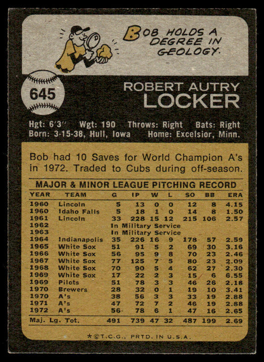 1973 Topps Baseball #645 - Bob Locker - EXMT