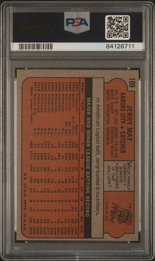 1972 Topps Baseball #109 - Jerry May - PSA 9 - MINT