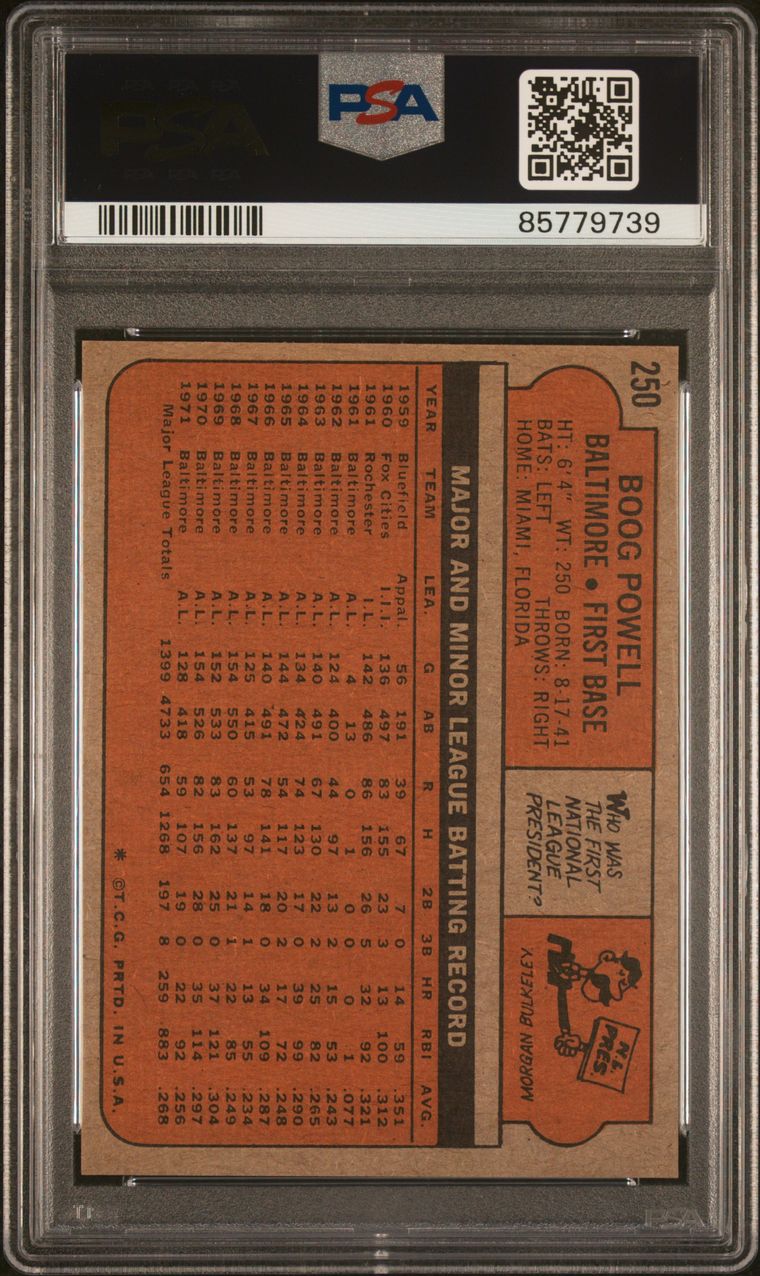 1972 Topps Baseball #250 - Boog Powell - PSA 8 - NMMT
