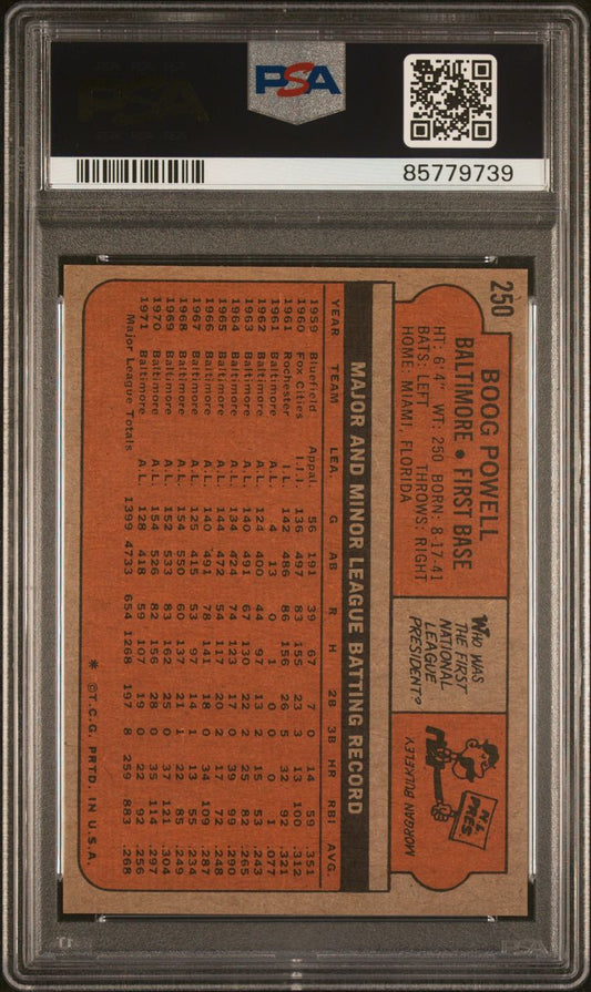 1972 Topps Baseball #250 - Boog Powell - PSA 8 - NMMT