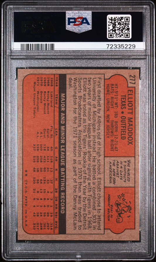 1972 Topps Baseball #277 - Elliott Maddox - PSA 8 - NMMT