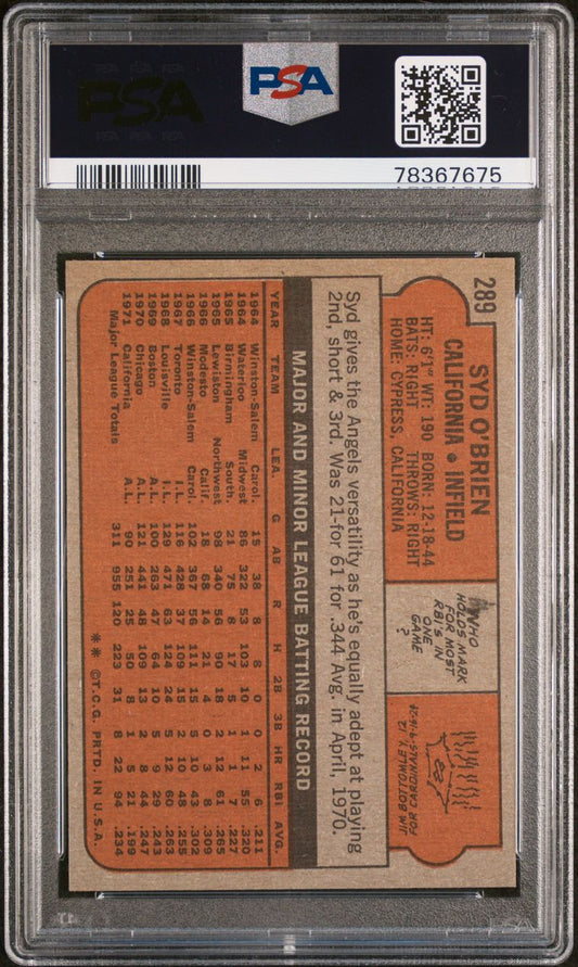 1972 Topps Baseball #289 - Syd O'Brien - PSA 8 - NMMT