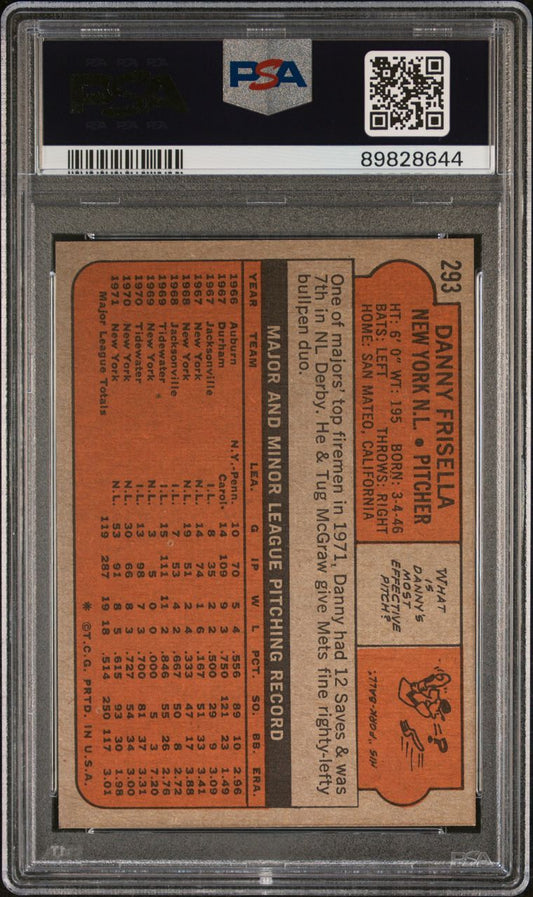 1972 Topps Baseball #293 - Danny Frisella - PSA 9 - MINT
