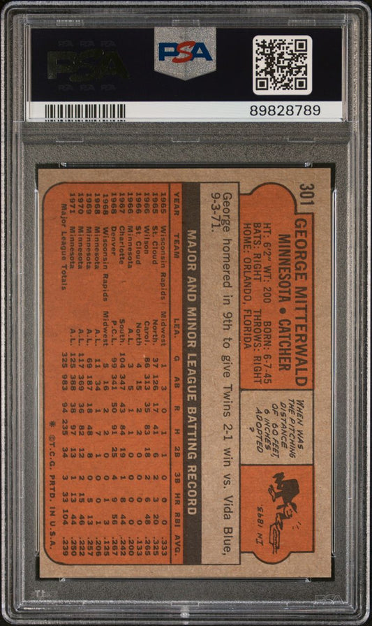 1972 Topps Baseball #301 - George Mitterwald - PSA 9 - MINT