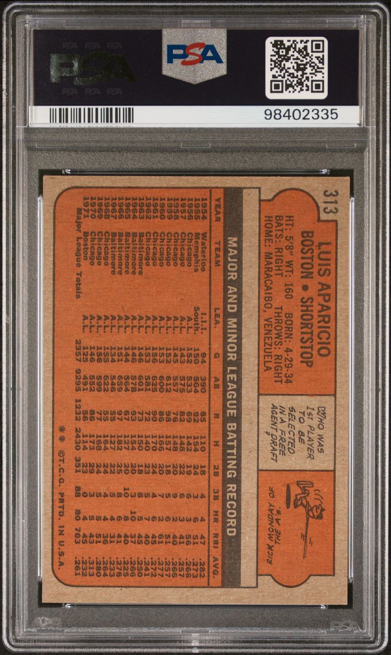 1972 Topps Baseball #313 - Luis Aparicio - PSA 8 - NMMT