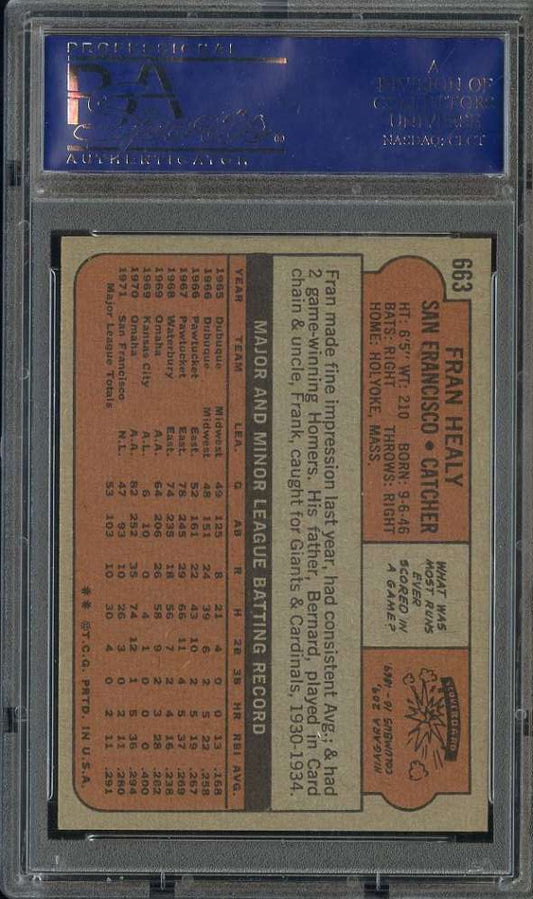 1972 Topps Baseball #663 - Fran Healy - PSA 8 - NMMT