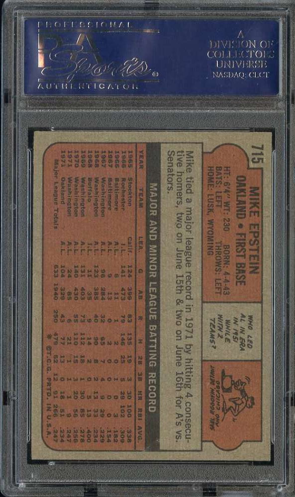 1972 Topps Baseball #715 - Mike Epstein - PSA 8 - NMMT
