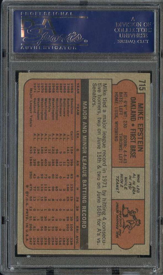 1972 Topps Baseball #715 - Mike Epstein - PSA 8 - NMMT