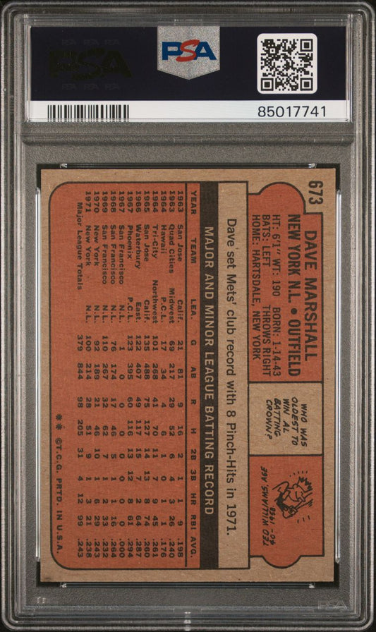 1972 Topps Baseball #673 - Dave Marshall - PSA 8 - NMMT