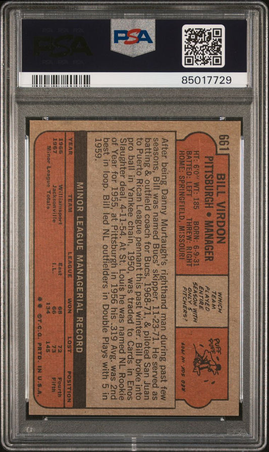1972 Topps Baseball #661 - Bill Virdon - PSA 8 - NMMT