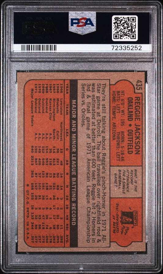1972 Topps Baseball #435 - Reggie Jackson - PSA 8 - NMMT