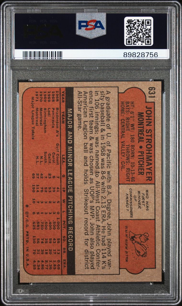 1972 Topps Baseball #631 - John Strohmayer - PSA 9 - MINT