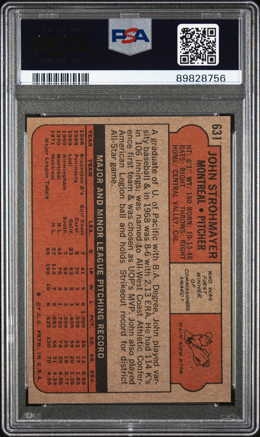1972 Topps Baseball #631 - John Strohmayer - PSA 9 - MINT