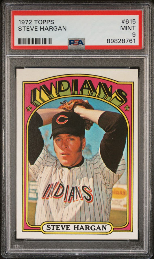 1972 Topps Baseball #615 - Steve Hargan - PSA 9 - MINT