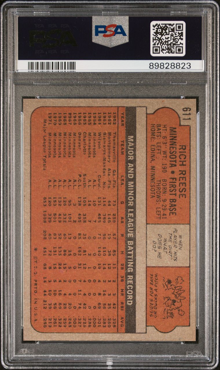 1972 Topps Baseball #611 - Rich Reese - PSA 9 - MINT