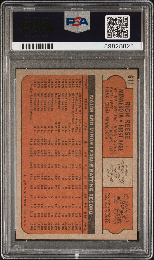 1972 Topps Baseball #611 - Rich Reese - PSA 9 - MINT