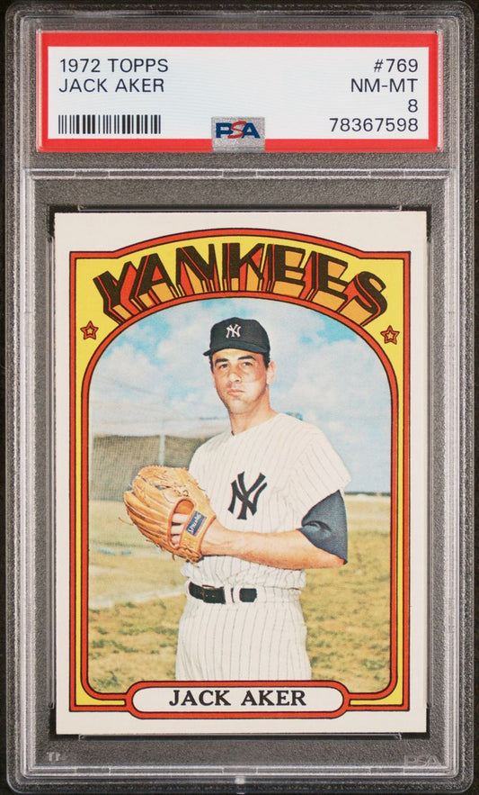 1972 Topps Baseball #769 - Jack Aker - PSA 8 - NMMT