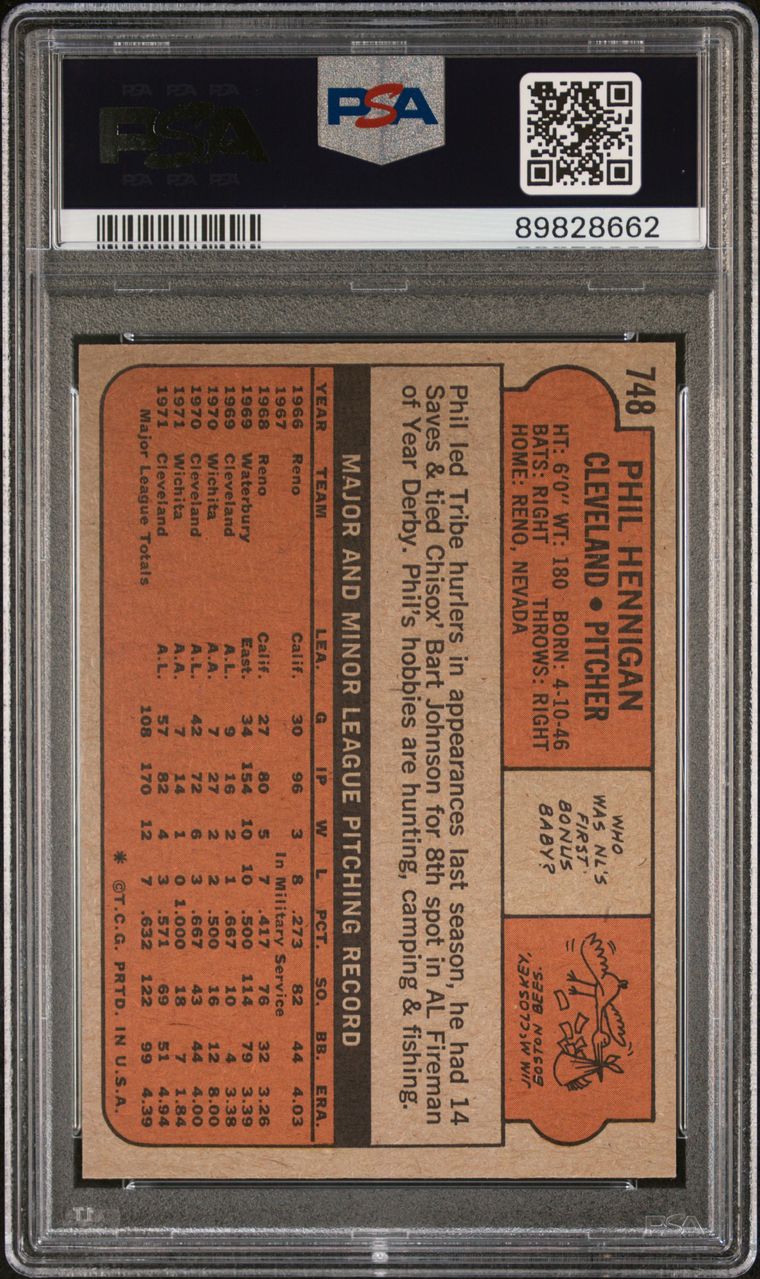 1972 Topps Baseball #746 - Lowell Palmer - PSA 9 - MINT