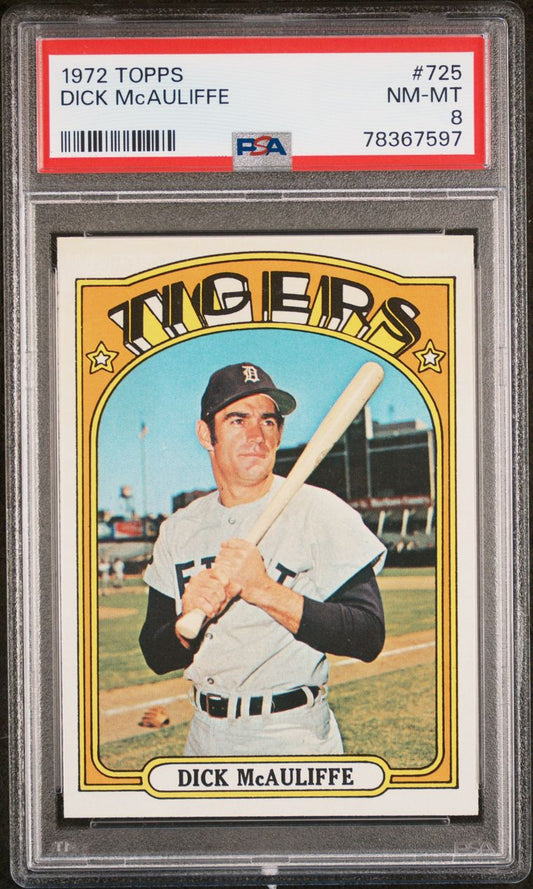 1972 Topps Baseball #725 - Dick McAuliffe - PSA 8 - NMMT