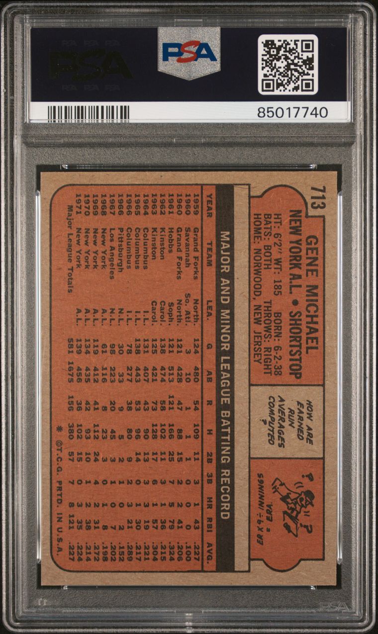 1972 Topps Baseball #713 - Gene Michael - PSA 8 - NMMT