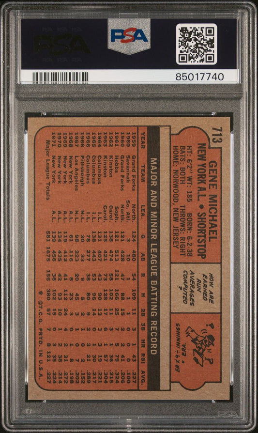 1972 Topps Baseball #713 - Gene Michael - PSA 8 - NMMT