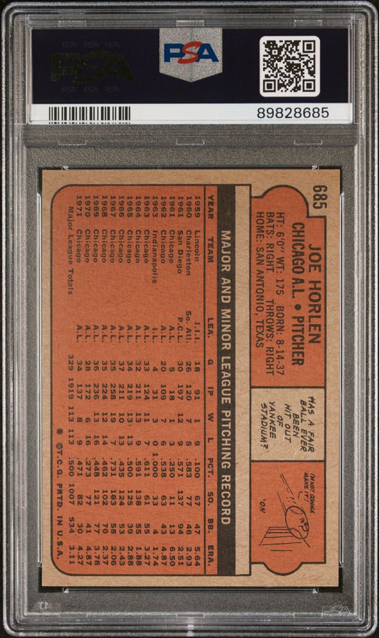 1972 Topps Baseball #685 - Joe Horlen - PSA 9 - MINT