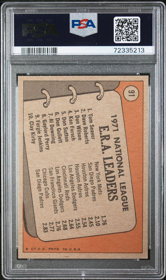 1972 Topps Baseball #91 - 1971 NL ERA (Seaver/Roberts/Wilson) - PSA 8 - NMMT