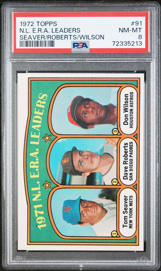 1972 Topps Baseball #91 - 1971 NL ERA (Seaver/Roberts/Wilson) - PSA 8 - NMMT