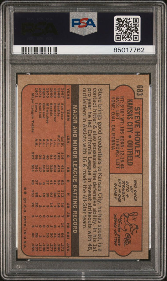 1972 Topps Baseball #683 - Steve Hovley - PSA 8 - NMMT