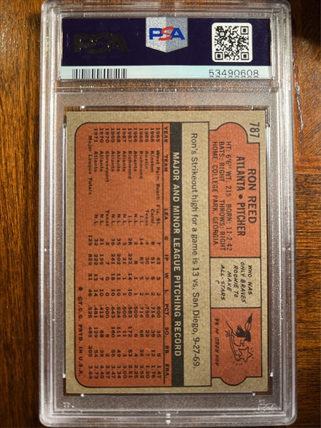 1972 Topps Baseball #787 - Ron Reed - PSA 9 - MINT