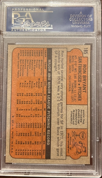 1972 Topps Baseball #185 - Ron Bryant - PSA 8