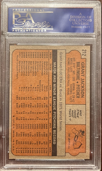 1972 Topps Baseball #212 - Grant Jackson - PSA 8