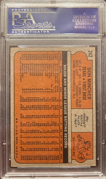 1972 Topps Baseball #242 - Don Mincher - PSA 8