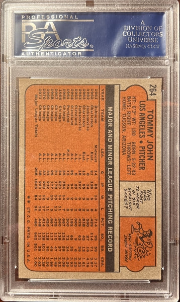 1972 Topps Baseball #264 - Tommy John - PSA 8