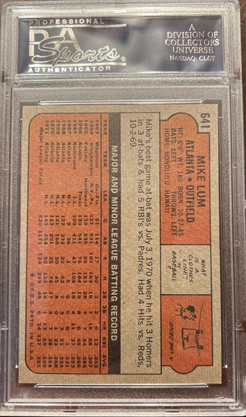 1972 Topps Baseball #641 - Mike Lum - PSA 8