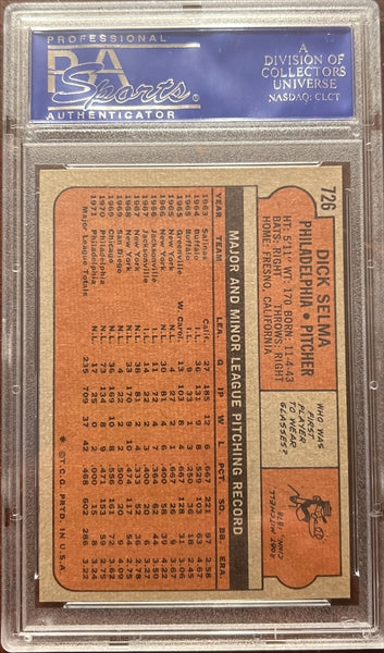 1972 Topps Baseball #726 - Dick Selma - PSA 8