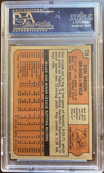 1972 Topps Baseball #739 - Don Mason - PSA 8