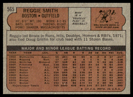 1972 Topps Baseball #565 - Reggie Smith - EXMT
