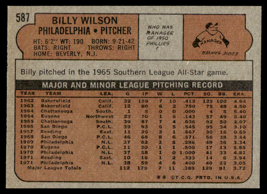 1972 Topps Baseball #587 - Billy Wilson - NM