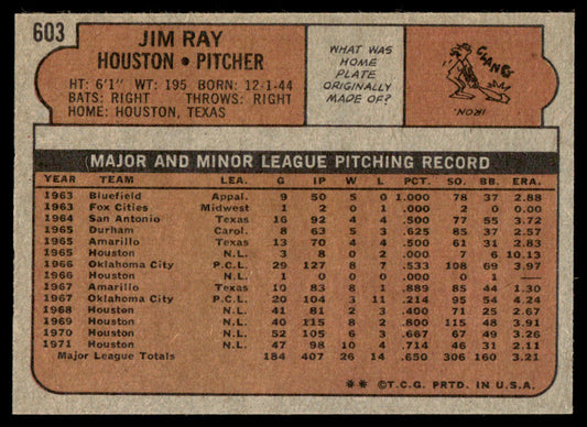 1972 Topps Baseball #603 - Jim Ray - NM