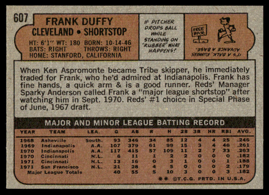 1972 Topps Baseball #607 - Frank Duffy - EX